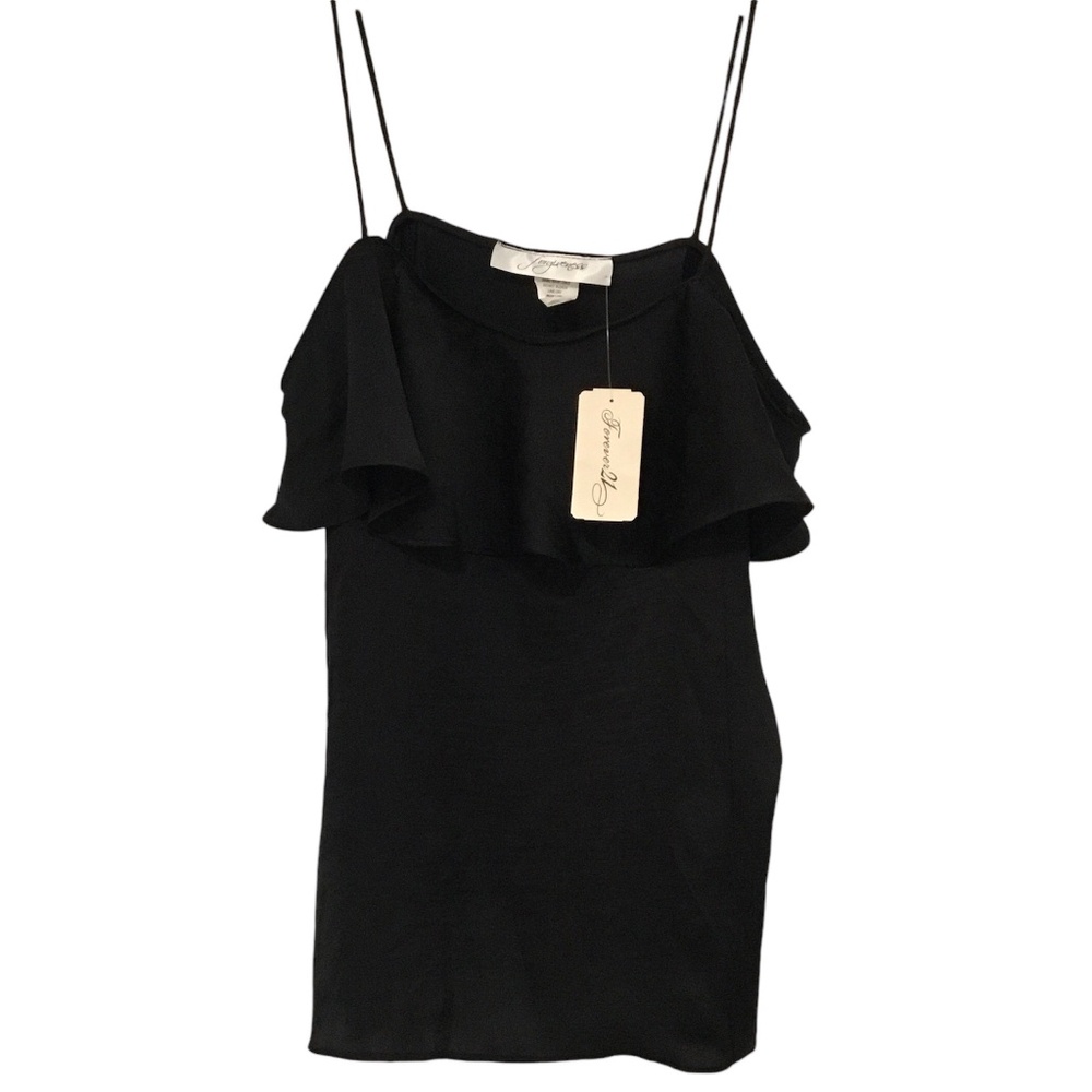 Black dressy tank top with ruffle size small brand new